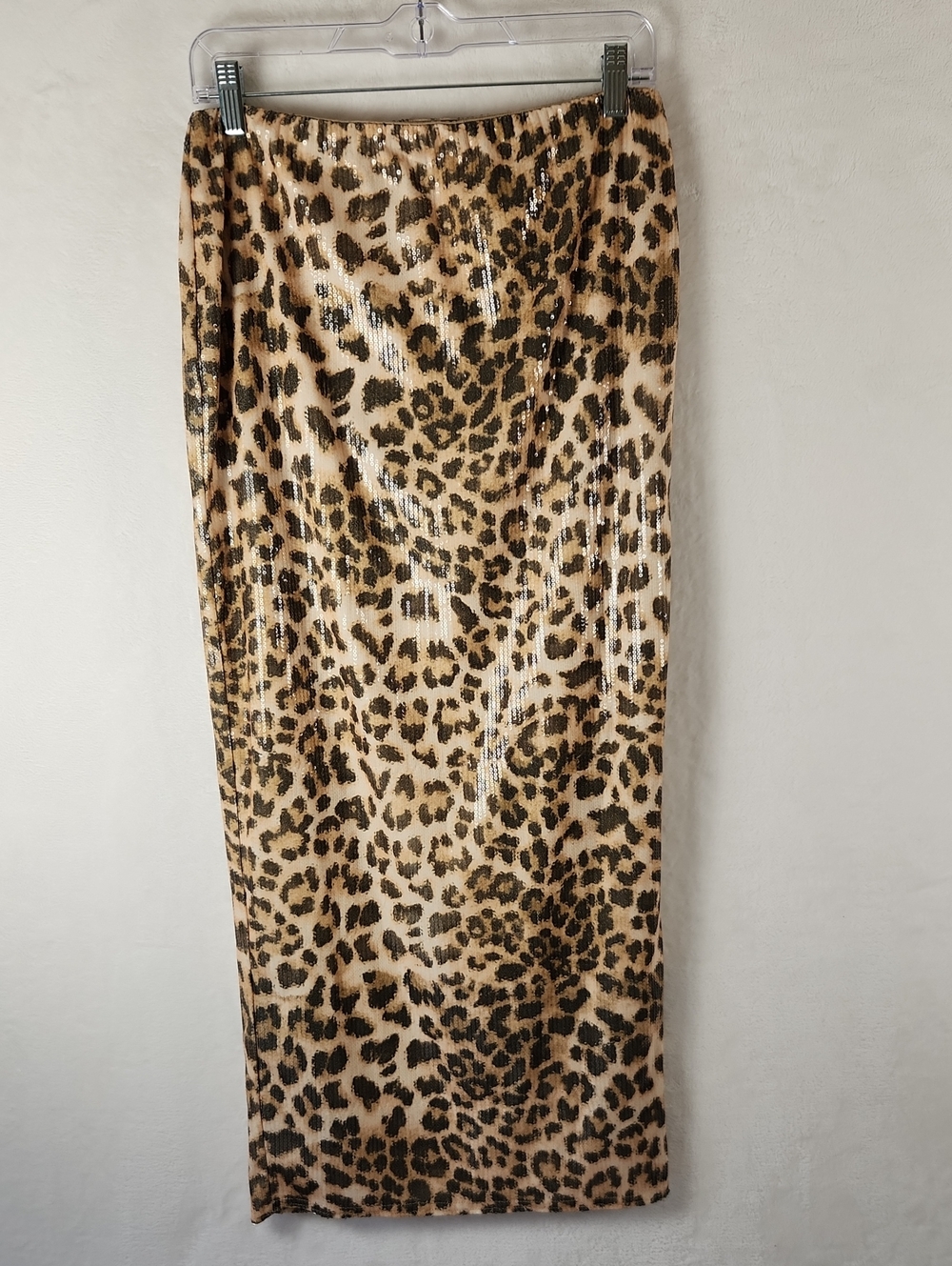 PrettyLittleThing Leopard Sequin Maxi Skirt in Brown & Black Size 6